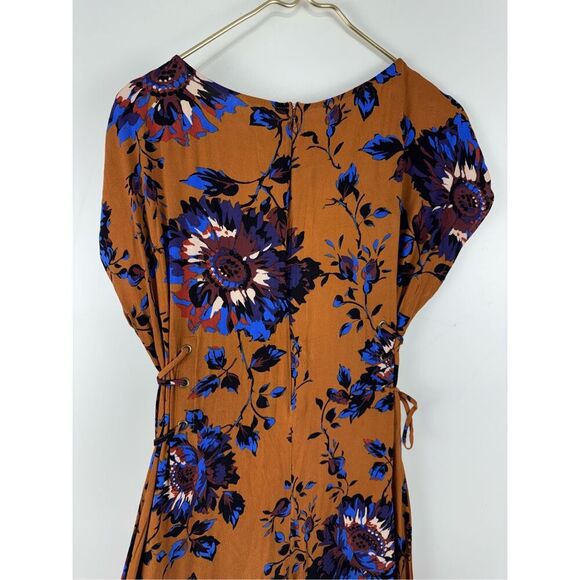 Free People Women's Floral Short Sleeve Side Tie Jumpsuit brown Blue Size XS - Picture 6 of 6